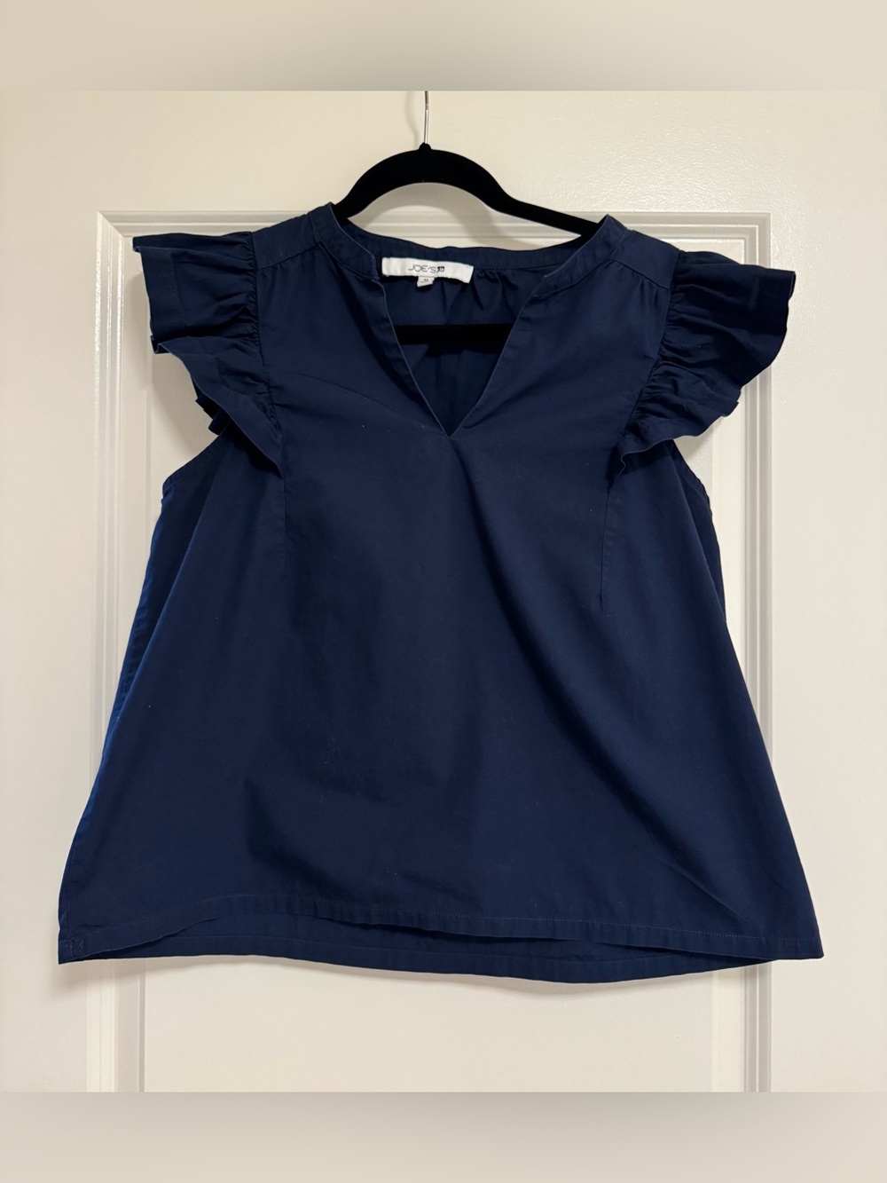 Joe's Jeans Women’s Navy Ruffle Sleeve V-Neck Blouse